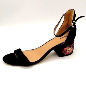 Express Womens Embellished Heel Sandal Black Faux Suede Closed Back Buckle‎ 10